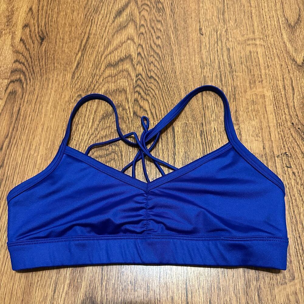 Alo yoga blue back straps unpadded sports bra small running yoga run bright sexy
